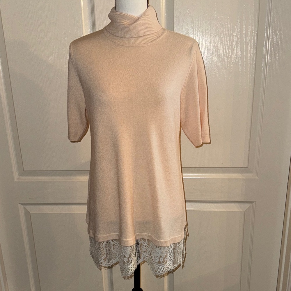 PETITES- Cream Tunic with Lace Detail - Size PL